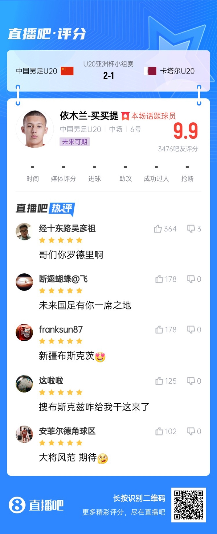  依木蘭+陳澤仕泰山中場(chǎng)連線！19歲依木蘭獲封：新疆布斯克茨！