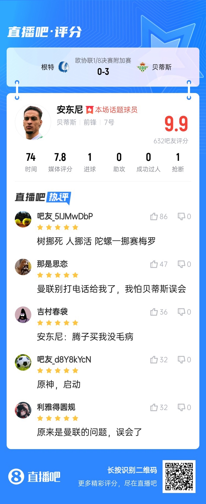  安東尼兜射圓規(guī)畫弧！吧友評(píng)分9.9：樹挪死人挪活 陀螺一挪賽梅羅