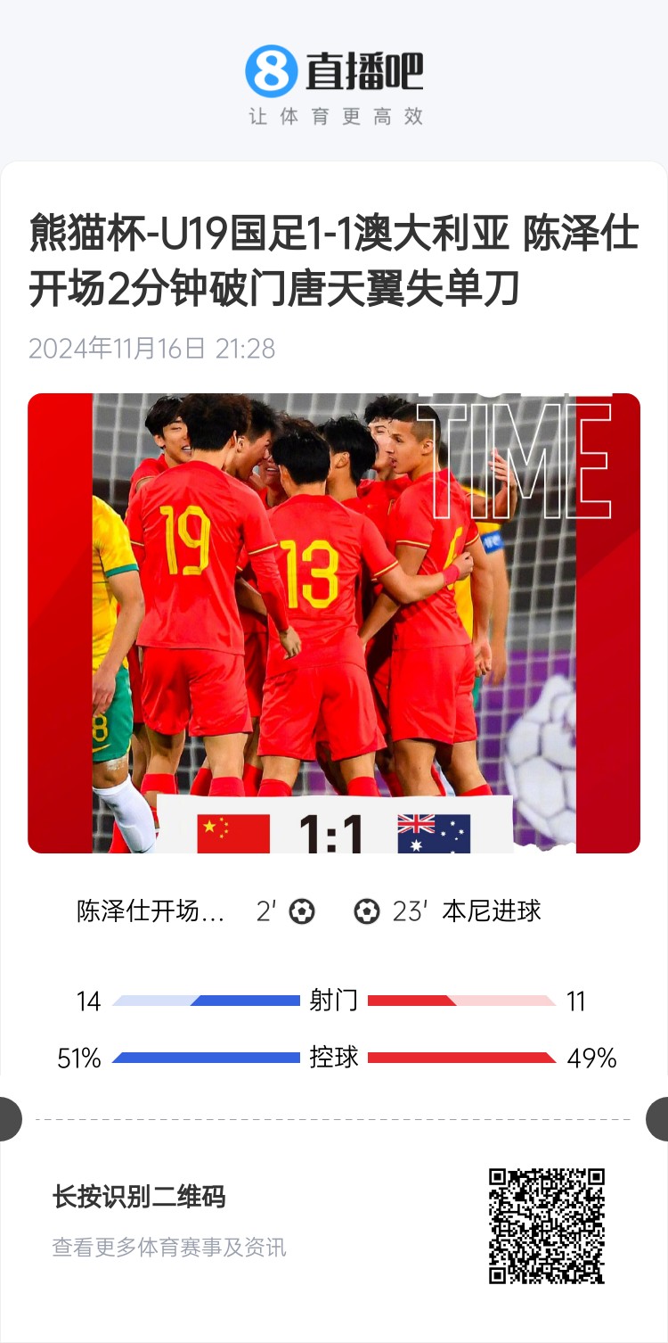  二番戰(zhàn)！U20國(guó)青與澳大利亞去年熊貓杯剛有過(guò)交手，雙方1-1戰(zhàn)平