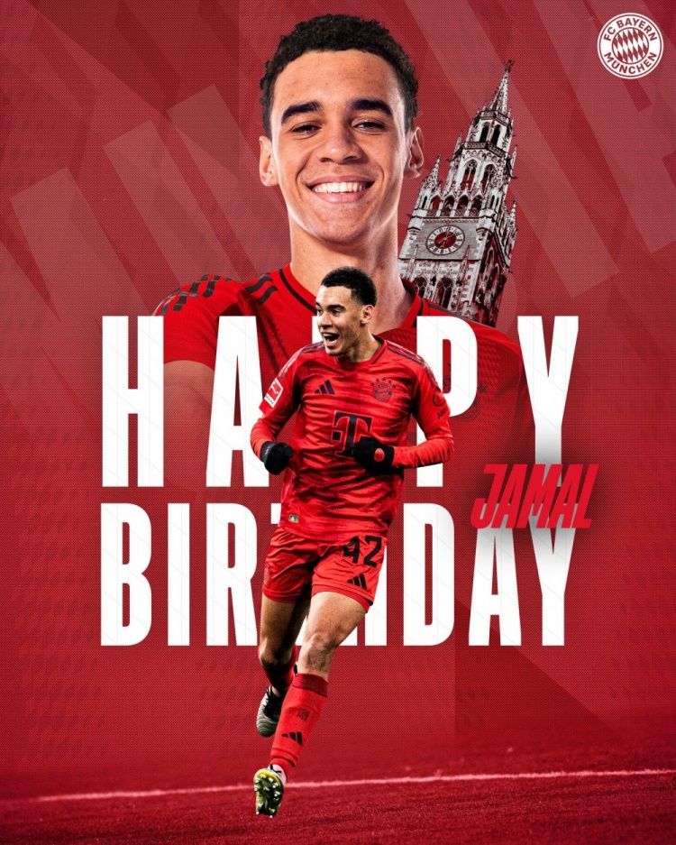  拜仁官方祝穆西亞拉22歲生日快樂，加盟至今出戰(zhàn)196次獲59球38助