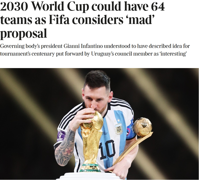  泰晤士：某官員稱2030世界杯擴軍64隊想法完全瘋狂，望盡快否決