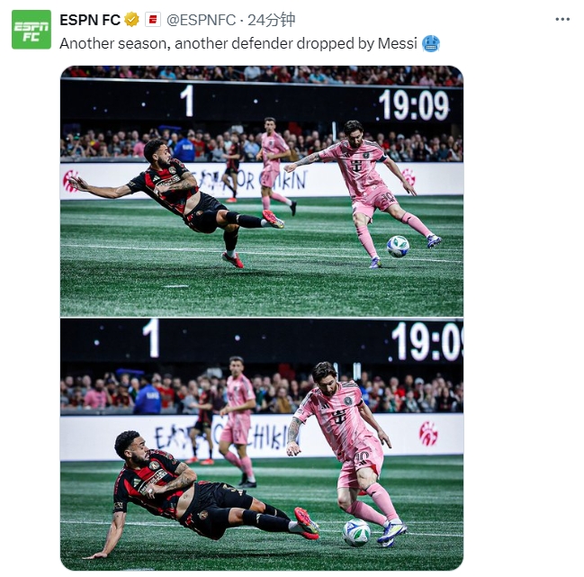  名場面記錄！ESPN曬照：又一個賽季，又一名后衛(wèi)被梅西扣倒