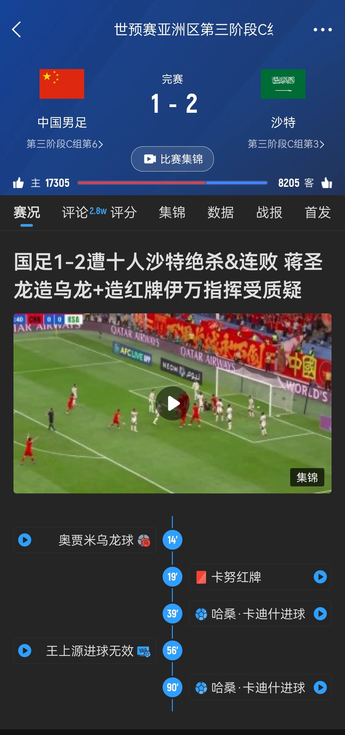  今天什么劇本？首戰(zhàn)沙特也是半場紅牌+蔣光太傷退，最后國足被翻